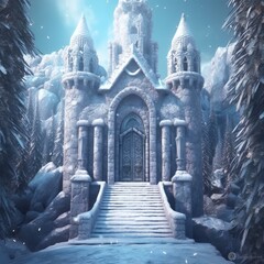 Ancient Stone Winter Castle - Fantasy Snowy Landscape