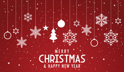 Decorative vector background with snowflakes. Christmas and New Year decoration - Merry Christmas and Happy New Year banner. 