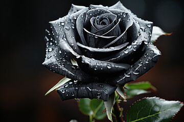A black rose with water droplets on it
