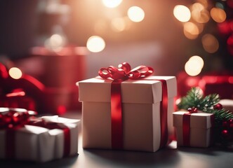 white box with a red bow and a red ribbon