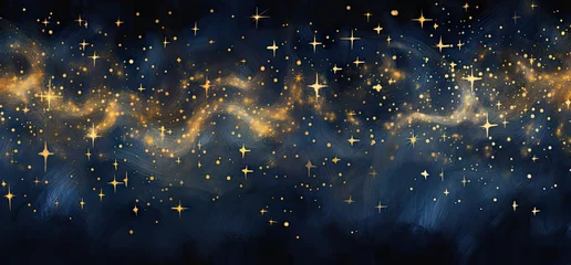 Foto op Canvas  a night sky filled with lots of stars and a sky filled with lots of yellow and white stars on a dark blue background. © Jevjenijs