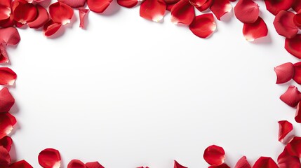  a white background with a bunch of red rose petals on the bottom of the image and a white background with a bunch of red rose petals on the bottom of petals.