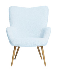 One comfortable light blue armchair isolated on white