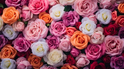 Zelfklevend Fotobehang A bouquet of flowers is the backdrop for a colorful flower background and a fresh rose backdrop for a wedding. © Elchin Abilov