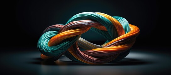  a colorful ball of yarn sitting on top of a black floor next to a green and orange ball of yarn.