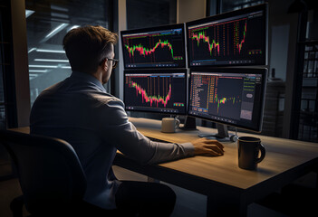 Busy business man trader broker analyst investor.