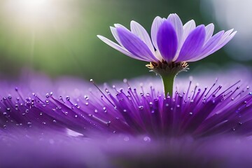 A purple flower with due drops on petals, itary purple bloom radiates tranquility and peace, a picturesque moment celebrating the essence of simplicity