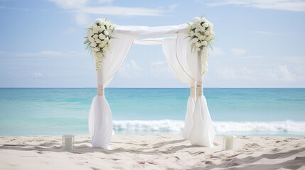 Fototapeta na wymiar The arrangement for a beach wedding is beautiful