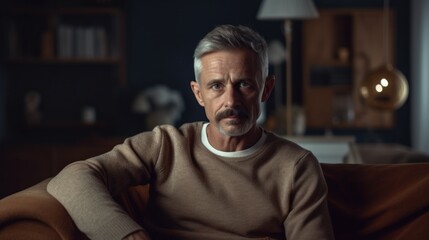 Fototapeta premium Casual man in a cozy armchair within a modern Nordic setting.