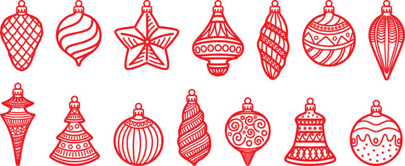 set of different Christmas tree toys, vector drawing
