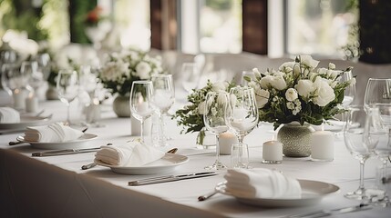 The tables at a high-end wedding restaurant were decorated