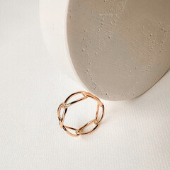Stylish modern minimalist ring in 14k pink gold.