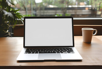 Modern white office working space with  laptop computer mockup