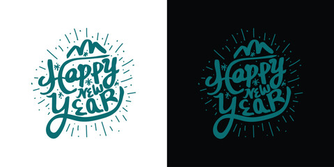 Obraz premium Happy New Year 2024 with calligraphic and text effects. Vector illustration background for New Year's. banner or greeting card for Merry Christmas and happy new year.Vector Illustration .