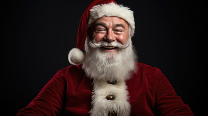 Santa with playful mischief sly look playful violet backdrop