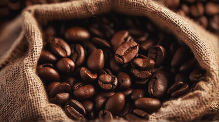 coffee beans on burlap background