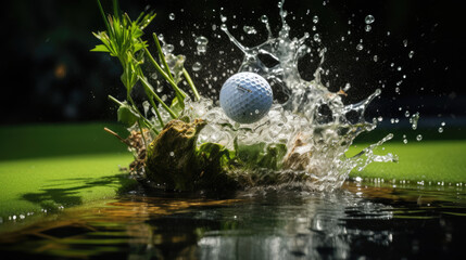 Fototapeta na wymiar Golfer celebrating precision putt on colorful vibrant green course