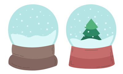 Snow globe. Glass ball with snow. Vector clipart isolated on transparent background.