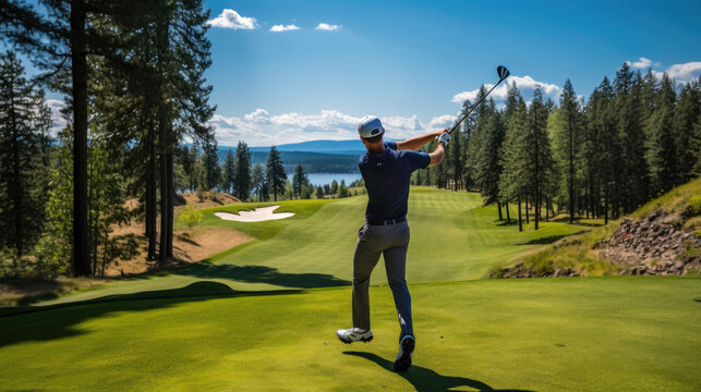 Dynamic golfer at tee box vibrant colors and focused expression