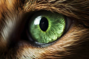 Fotobehang Lebendiges Grün - Nahaufnahme eines faszinierenden Katzenauges © Seegraphie