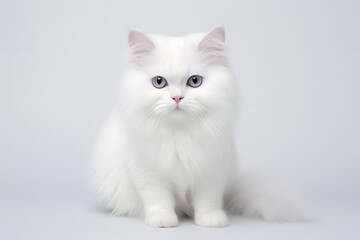Elegante Schönheit: Weiße Katze in purer Anmut vor einem minimalistischen, strahlend weißen Hintergrund