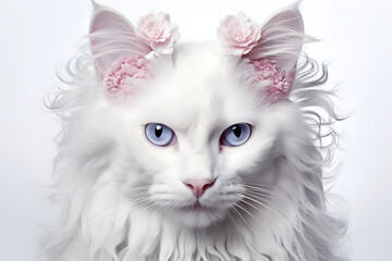 Elegante Schönheit: Weiße Katze in purer Anmut vor einem minimalistischen, strahlend weißen Hintergrund