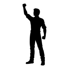 Man with fist raised silhouette. Vector illustration