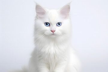 Obraz premium Elegante Schönheit: Weiße Katze in purer Anmut vor einem minimalistischen, strahlend weißen Hintergrund