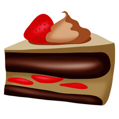 Coffee sponge cake with chocolate cream on top fresh strawberries 