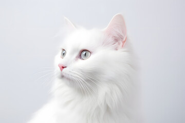 Obraz premium Elegante Schönheit: Weiße Katze in purer Anmut vor einem minimalistischen, strahlend weißen Hintergrund