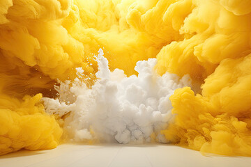 A yellow and white photo of clouds in the air created with generative AI technology
