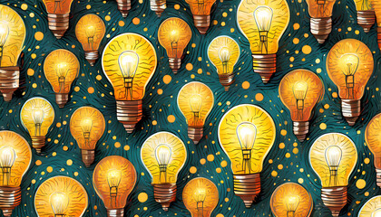 pattern with an array of illuminated light bulbs, symbolizing a burst of creative ideas.