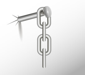 Metal nail and iron chain. 3d, vector image.