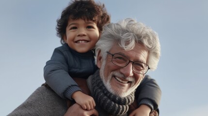 Home becomes a place of joy as a multicultural grandpa lifts his grandson.