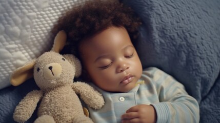 A wellness moment: infant on a modern couch with a cuddly toy.