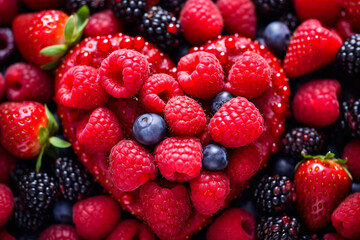 Fototapeta premium Concept of different berries forming a heart shape.