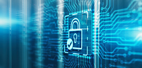Cyber Security Data Protection Business Privacy concept. 3d Electronic Circuit Board Chip