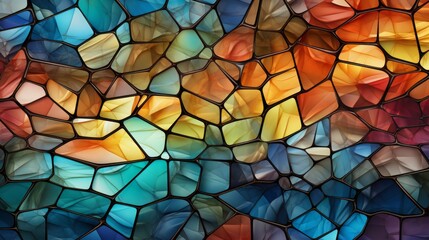 abstract geometric composition with glass cubes in colorful, Stained glass window.