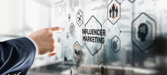 Man clicks on the inscription INFLUENCER MARKETING