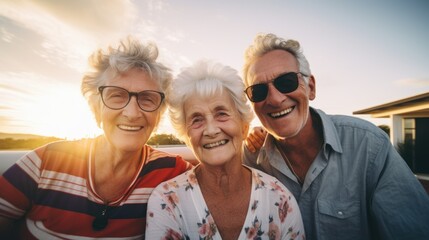 Group of elderly friends having fun time together