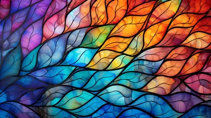 Store enrouleur tamisant sans perçage Coloré Stained glass window background with colorful Leaf abstract.