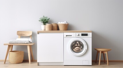 Washing machines in a clean organized neat utility laundry room - obrazy, fototapety, plakaty