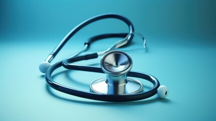  a stethoscope with a stethoscope on it's side on a light blue background.