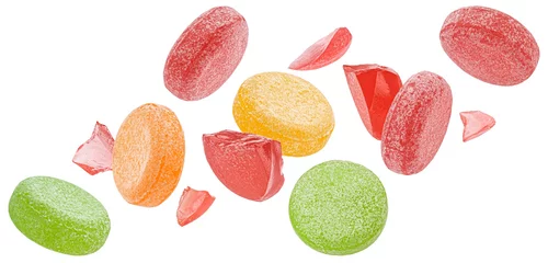 Deurstickers Fruit caramel, hard candies isolated on white background © xamtiw
