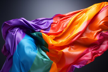 Rainbow colors symbol of LGBTQIA+ backdrop and a wallpaper. LGBT+ rainbow flag flutters in the wind. - obrazy, fototapety, plakaty