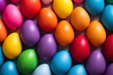 Fototapeta na wymiar Colorful Easter eggs painted in rainbow colors on a white background.