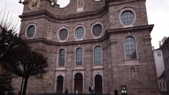 Innsbruck, Austria, December 7, 2022: TILT St. James Cathedral, or Innsbruck Cathedral, is an eighteenth-century Baroque cathedral of the Roman Catholic Diocese of Innsbruck in the city of Innsbruck.