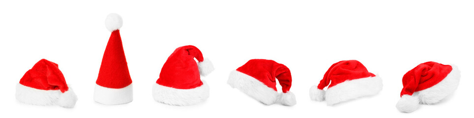 Set of Santa hats isolated on white