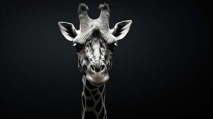  a black and white photo of a giraffe's head with a very long neck and long neck.
