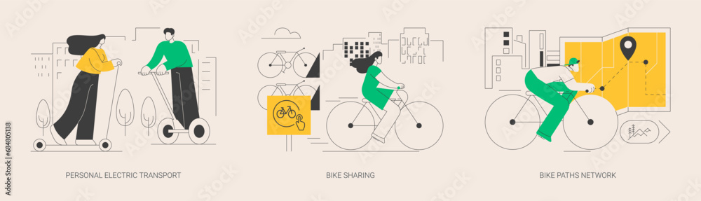 Sticker urban transportation abstract concept vector illustrations.